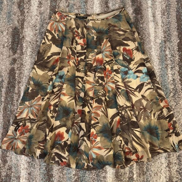 Vintage Jones New York Silk Pleated Floral A-Line Skirt 8 - Picture 1 of 5